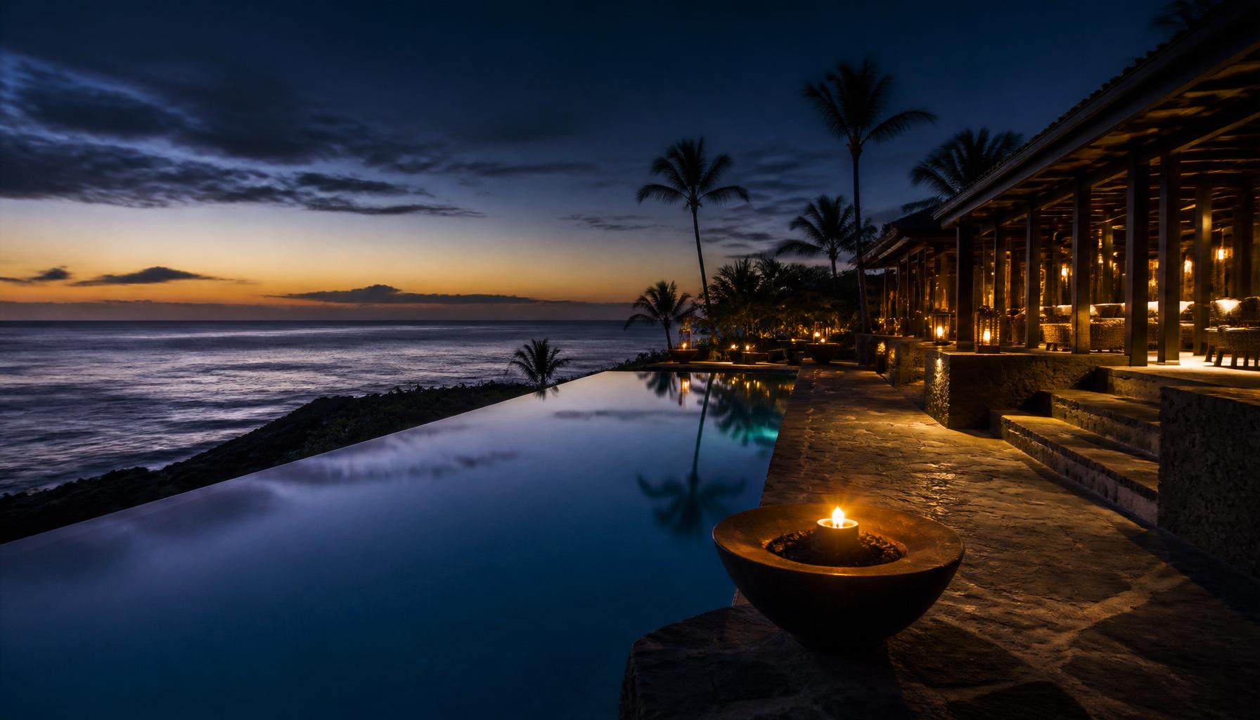 Oceanfront luxury estate at twilight on Hawaiʻi Island